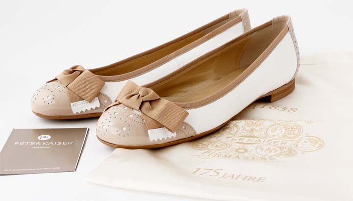 Neu: Peter Kaiser Idira Ballerina Weiss-Beige Lackleder