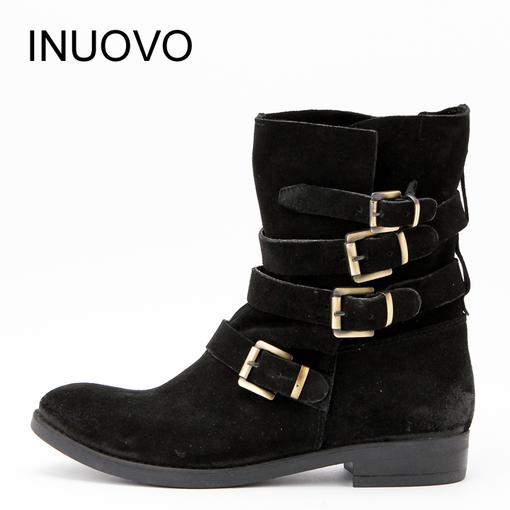 Inuovo Schnallen Boot Velour Schwarz Herbst 2013